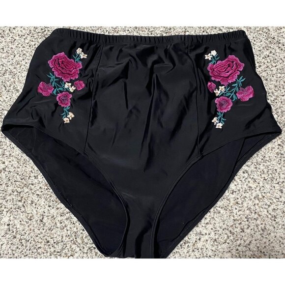 TORRID Black Floral Embroidery High Waist Swim Bottom Plus Torrid Size 2 - Picture 1 of 4